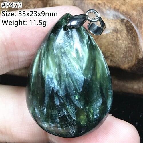 Natural Green Seraphinite Pendant Jewelry For Woman Lady Men Healing Gift Crystal Silver Stone 33x23x9mm Beads Gemstone AAAAA
