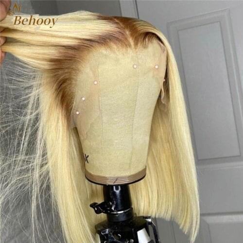 Preplucked 613 Blunt Cut Short Bob Ombre Blonde Fashion Lace Front Wigs Lace Frontal Synthetic With Baby Hair Silky Straight