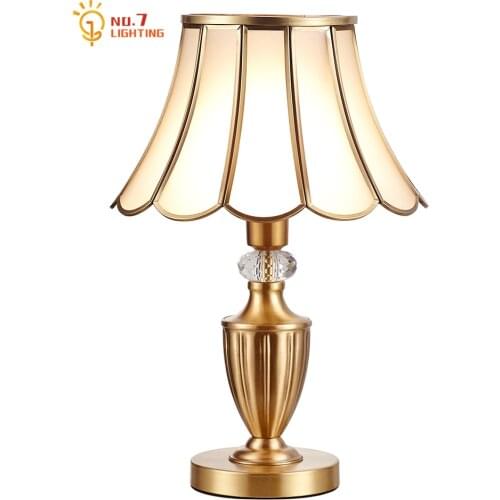 American Country Luxurt Retro Copper Table Lamp Simple Decorative Desk Lights Study Iiving Room Bedroom Bedside Background Cafe