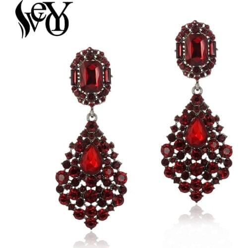 VEYO Luxury Red Full of Rhinestone Crystal Drop Earrings Long Dangle Earrings Jewelry For Women New