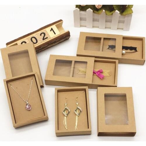 100Sets Kraft Paper Packaging Jewelry Gifts Boxes Earring/Necklace/Shoulder Strap Display Drawer Packing Box