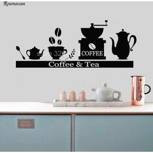 Moder Coffee Machine Tea Cup Holder Shelf Vinyl Black Wall Sticker Decal Bar Cafe Kitchen Removable Mural Interior Decor K08