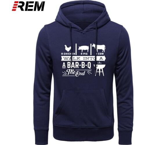 A Chicken Pig Cow Walk Into Barbecue BBQ Funny Men Cotton Harajuku LONG Sleeve O Neck Streetwear Black Hoodies, Sweatshirts