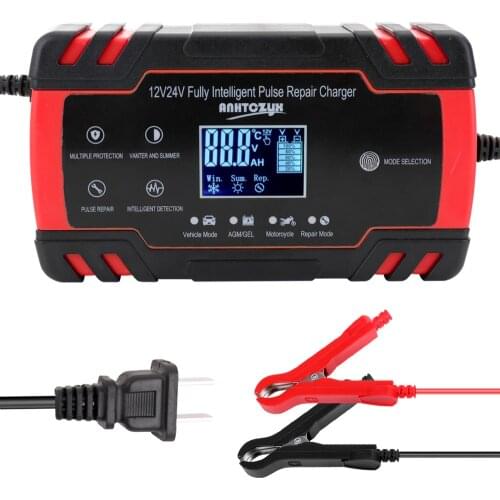 12 V/24 V 8A Car Motorcycle Battery Charger Car Cell Charger Mini Size Portable Car Cell Charger Adapter Power with Digital LCD