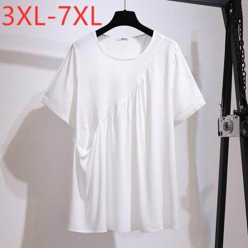 New 2021 Ladies Summer Plus Size Tops For Women Large Short Sleeve Loose White Fold O-neck T-shirt 3XL 4XL 5XL 6XL 7XL