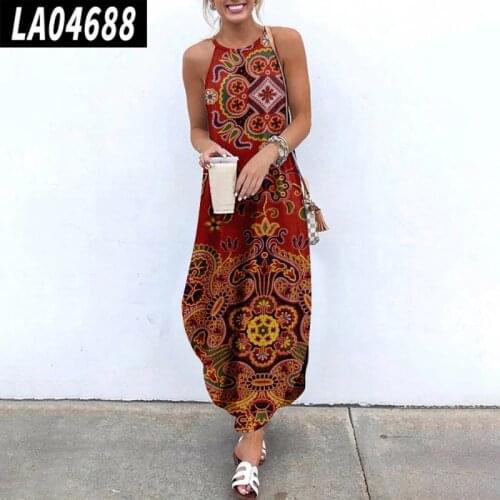 Women Causal Halter Neck Ethnic Printed Maxi Dress Bohemian Sexy Sleeveless Sundress Summer Plus Size Beach Female Long Dresses