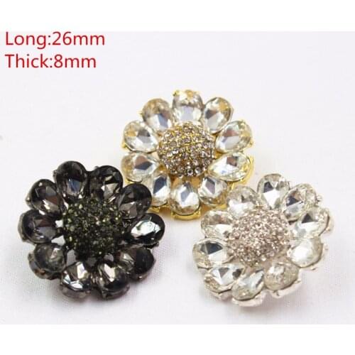 1pcs/Lot,Diameter 26mm 3 color diamond inlaid gold Flowers Metal buttons Jewelry garment accessories DIY materials 165195F1