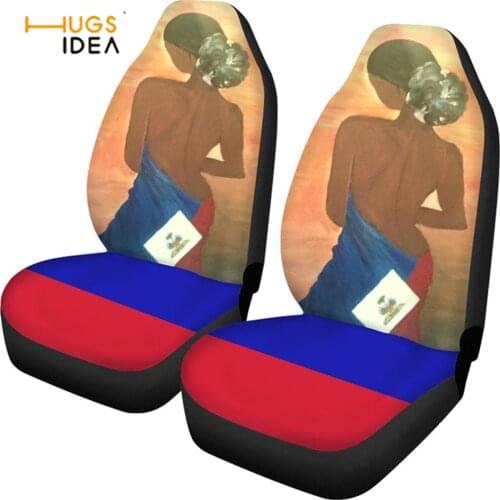 Car Seat Cover 2 Pcs Front Seat Protector Haiti Flag Print Elastic Auto Interior Accessory Fit Most Car SUV Sedan Easy Install