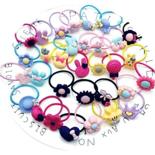 20Pcs/Lot Girl Elastic Hair Bands Children Headband Mini Flower Bow Rubber Band Kawaii Ribbon Rope Ring Kids Hair Accessories