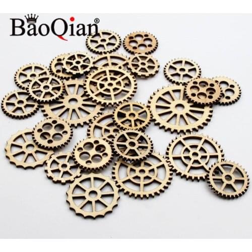 30pcs/lot Natural Wooden Scrapbook Gear Pattern Handmade Painted Fashion Home Decoration Crafts Diy Children Creative Puzzle