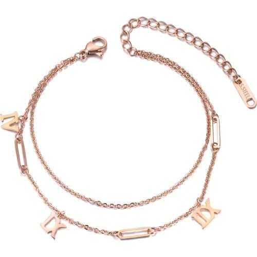 Double Layers Roman Numerals Charm Bracelet Jewelry Rose Gold Titanium Steel Chain & Link Womens Bracelet B19050
