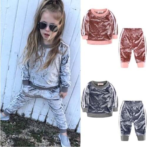 Childrens Clothing 2020 Boys and Girls Sports and Leisure Suit Childrens Gold Velvet Long-Sleeved Trousers Two-Piece Suit