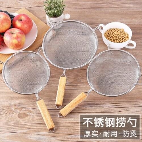 Stainless Steel Double Strainer Colander Colander Sieve Colander Drain Oil Sifted Round Wooden Handle Kitchen Tool Sifter