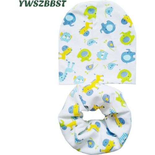 Cotton Baby Hat Infant Hats Scarf set Cartoon Baby Caps for Boys and Girls Newborn Hat Kids Scarf Fit 0 to 2 Years Old
