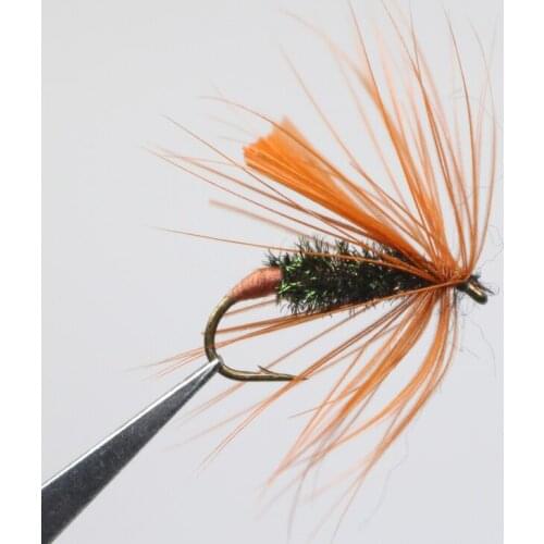 ICERIO 10PCS Peacock Herl Body Rusty Red Wing Hackle Mayfly Dry Flies Trout Fly Fishing Lures #10