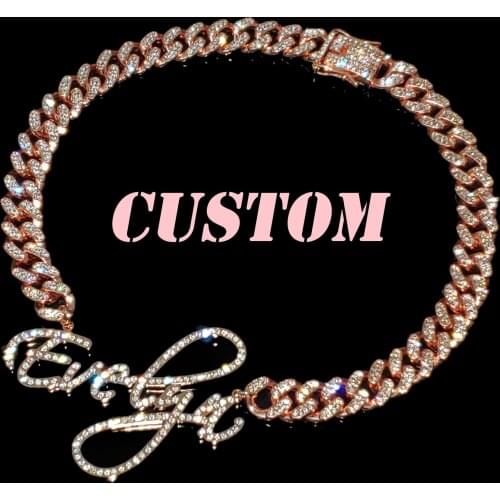 Personalised stainless steel nameplate with bling rhinestone Custom script letters name pendant necklace jewelry gift for her