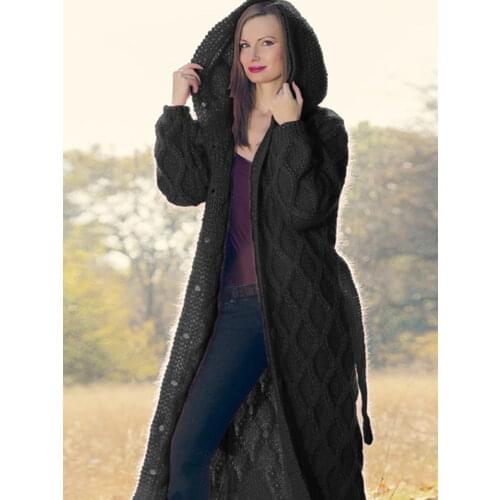 Cardigan Coats Knit Sweaters Women Hoodied Buttons Sashes Long Knitted Coat Autumn Winter Christmas Sweater Loose Warm Clothes