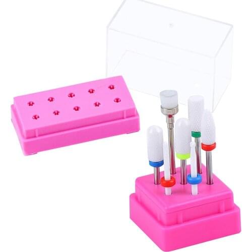 7/10 Holes Nail Drill Bit Box Holder Sanding Head Display Stand Storage Rack Nail Drill Bits Box Acrylic Nail Drill Bit Storage
