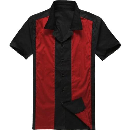 Retro 1950s Vintage Rockabilly Shirts For Men Short Sleeve Punk Rave Mens Shirt Vintage Hip Hop Men Hit Color Stitching Shirts