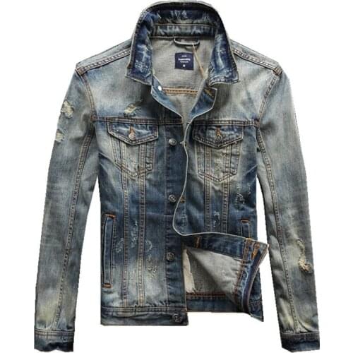 Men Jackets High Quality Big Size S-5XL Retro Wash Destroyed Ripped Fashion Streetwear Denim Jacket Men Patchwork Hip Hop Jacket