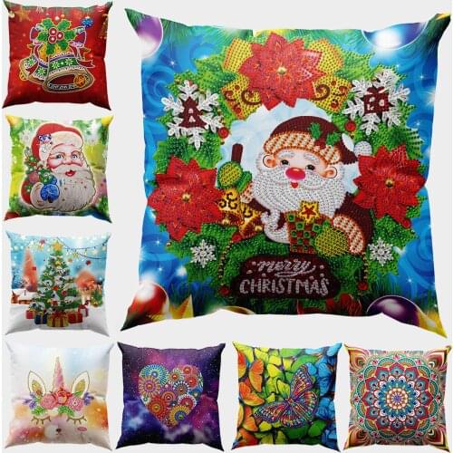 Christmas Decoration Diamond Painting Kit Santa Claus Butterfly Cushion Cover DIY Diamond Art Cross Stitch Mandala Pillow Case