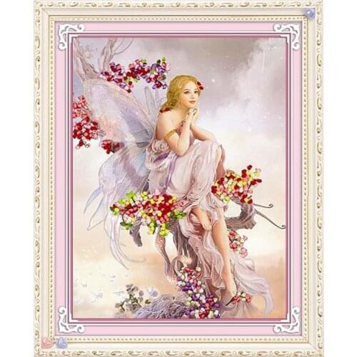 3D DIY Ribbon Embroidery kit Angel Girl Painting Set Beginner Handcraft Needlework Kits Cross Stitch Series Arts Crafts Sewing