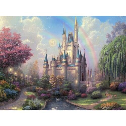 DIY Digital Painting By Numbers Package Rainbow castle oil painting mural Kits Coloring Wall Art Picture Gift frameless