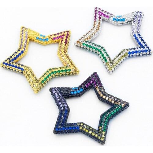 OCESRIO DIY Rainbow Supplies Fastener Stars Carabiner Screw Lock Clasp Zirconia Accessories For Handmade Pendant Jewelry cspa017