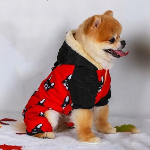 Winter Dog Clothes Hoodie Dog Face Pattern Pet Dog Four-legged for Small Dogs Fashion Printed Red Black Colors Dog Jackets