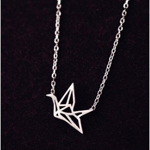 925 Sterling Silver paper crane Necklaces & Pendants For Women Fashion Lady Festival Gift Sterling-silver-jewelry