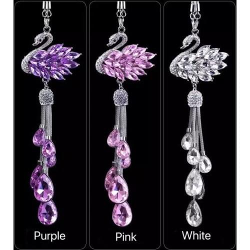 Personality Car Swan Pendant Crystal Swan Diamond Rearview Mirror Pendant Double-sided Car Hanging Ornaments Accessories Gifts