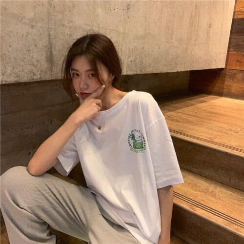 Loose Casual Pineapple Print T-shirt Female Korean Harajuku Womens T-shirts Tops Japanese Kawaii Ulzzang Clothes For Women