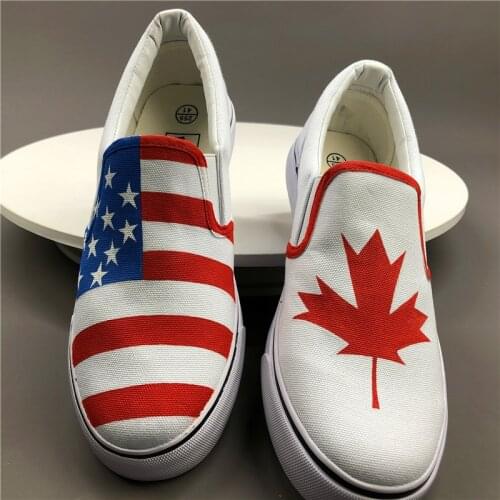Wen Hand Painted Original Design Custom American Flag Canada Flag Maple Leaf Slip On Shoes Men Womens Canvas Sneakers for Gifts