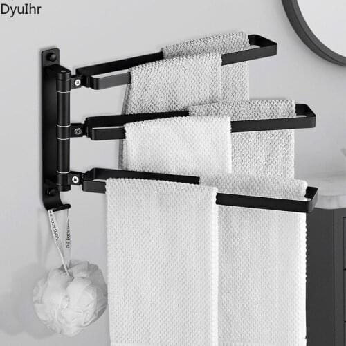 Space aluminum Towel Bar Rotating Towel Rack Bathroom Kitchen Wall-mounted Towel Rack Holder Bathroom Swivel Hanger DyuIhr