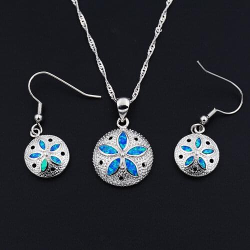 Ocean Blue Collection Mermaid Sand Dollar Turtle Starfish Pendant Necklace and Earrings Jewelry Set