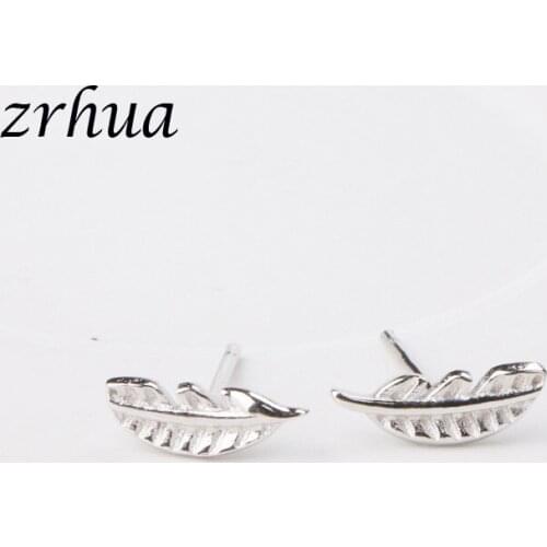 ZRHUA 925 Sterling Silver Prevent Allergy Feather Stud Earrings for Women Wedding Earrings Jewelry Accessories Brincos Girl Gift
