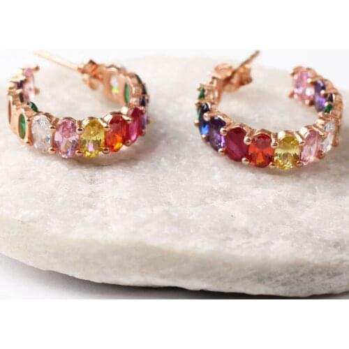 Women Handmade Hoops Multicolored Zircon Earring, Handmade 925Silver Woman Zircon Earring,Handmade Zircon Women Earring