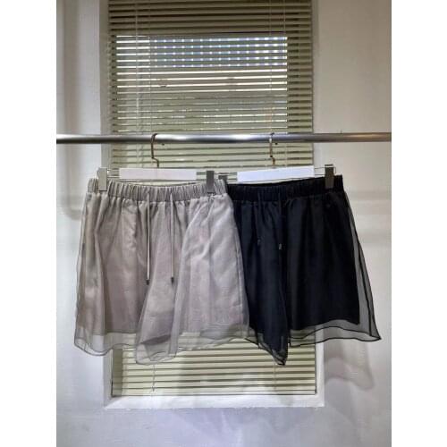 Runway Streetwear Women Silk Mini Shorts 2021 Summer Fashion Sexy High Elastic Waist Beading Top ShortS