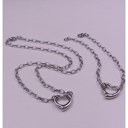 Newest Stainless Steel Cute Heart Tag Charms Bracelet +Necklace Set WOmen / Girls Jewelry set 4.5mm chain