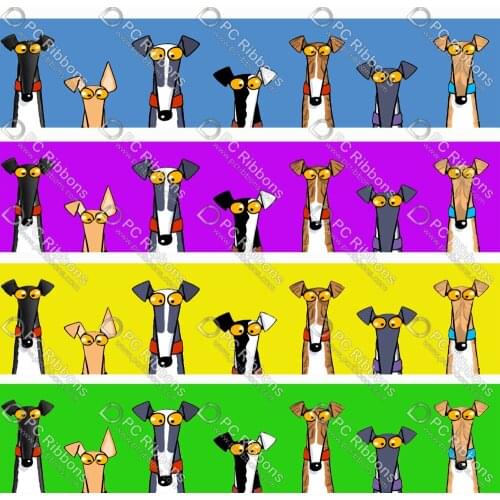 1-1/2" Cute Greyhound Cartoon Dog Custom Design for DIY Crafts Hair Bow Collar Lanyard/Satin /3" Grosgrain Ribbon CA321