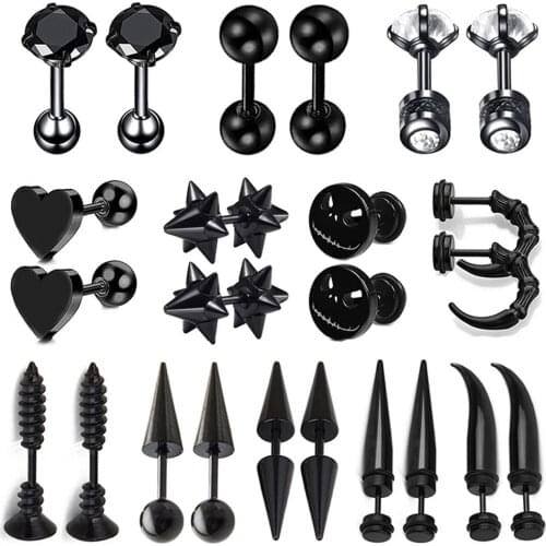 1 Pair Gothic Black Steel-Color Funny Screw Back Stud Earrings For Men/Women Round Ball Spike Cone Tip Stainless Steel Jewelry