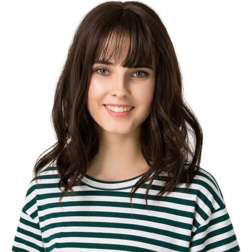 14'' Natural Elegant Wavy Synthetic Wigs for White Women+Free Wig Cap Brown