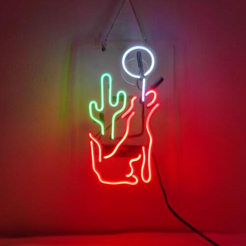 14“ Coyote Cactus Moon Wolf Acrylic Custom Neon Light Lamp Sign Beer Bar Handmade Decorate Home Wall Room Windows Tube Artwork