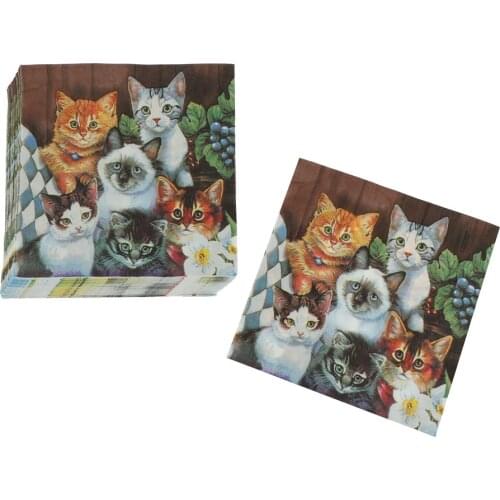 20sheet/bag Cartoon Disposable Napkin Cat Print Serviettes paper Party Tableware Decor 33cmx33cm