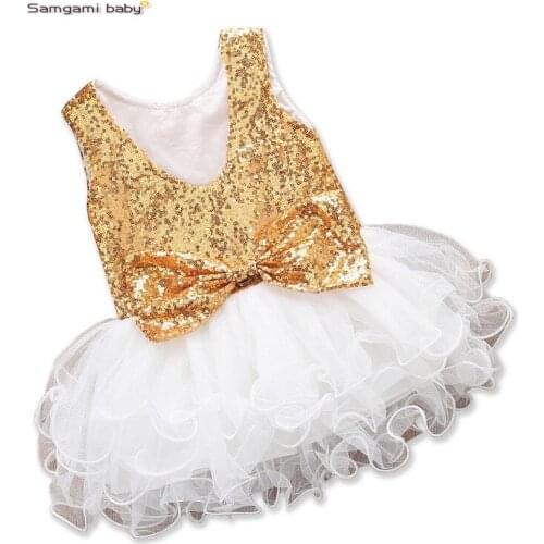 2020 Summer Girls Sleeveless Dress Bow Sequined Mesh Princess Dress
