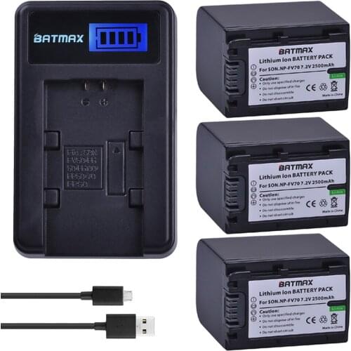 3Pc Batmax NP-FV70 NP FV70 NPFV70 Camera battery+LCD USB Charger for Sony NP-FV50 FV30 HDR-CX230 HDR-CX150E HDR-CX170 CX300
