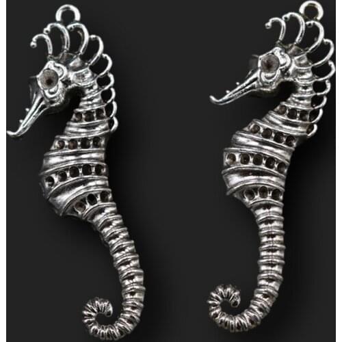 6pcs Silver Plated Large Seahorse Pendant Retro Necklace Earrings Metal Accessories DIY Charms Jewelry Crafts Making A689