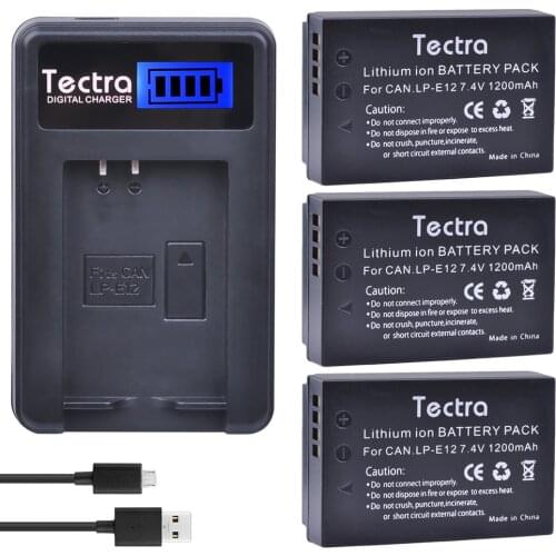 Tectra 3Pcs LP-E12 LPE12 Camera Bateria + LCD USB Charger for Canon M 100D Kiss X7 Rebel SL1 EOS M10 DSLR