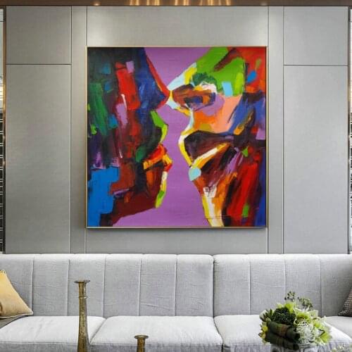 Watercolor Abstract Lover Kiss Oil Painting on Canvas Posters and Prints Wall Art Picture for Living Room Home Decor No Frame