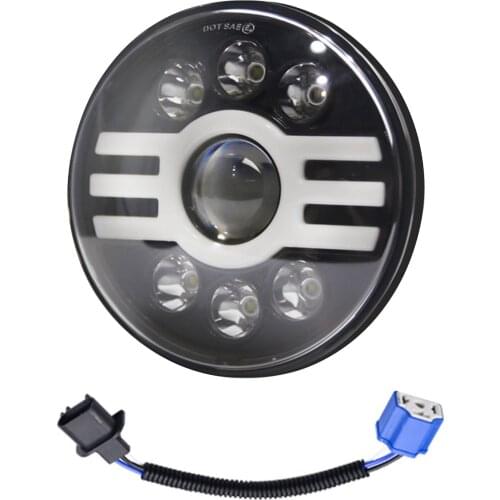 Car LED Headlight 7in 500W Round Headlamp H-type Super Bright H4 Plug H13 Wire Harness Replacement for Jeep Wrangler Land Rover